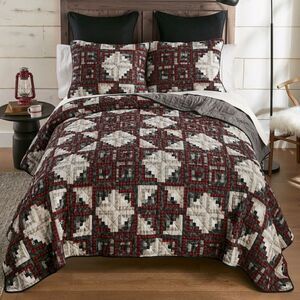 Rustic Star Log Cabin Design Cotton Pieced King Quilt Set Country Patchwork